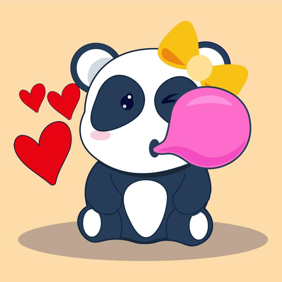 mignonne Panda soufflant gencive illustration. vecteur