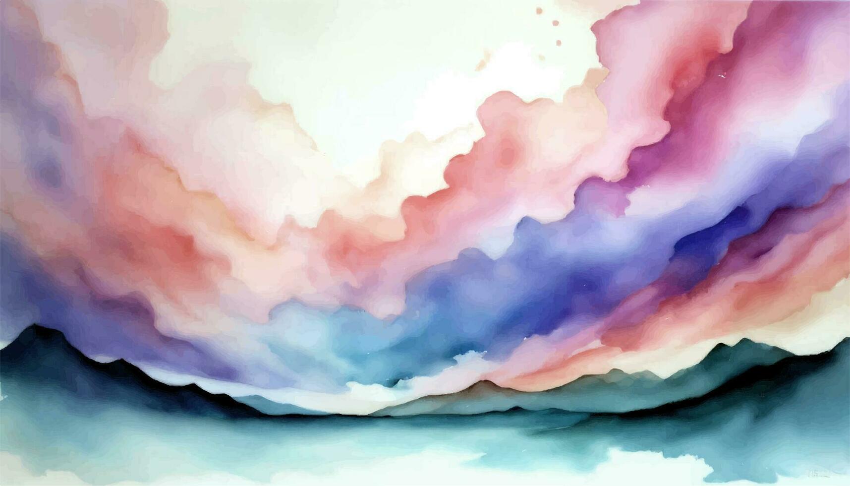 abstrait aquarelle Contexte. numérique art peinture. bleu, violette, rouge, Rose ciel avec sarcelle, bleu, vert, turqouise paysage. romantique vecteur illustration.