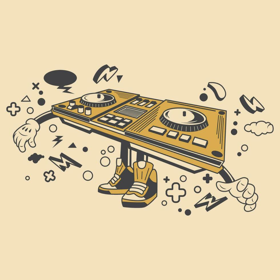 rétro dj console dessin animé personnage vecteur illustration