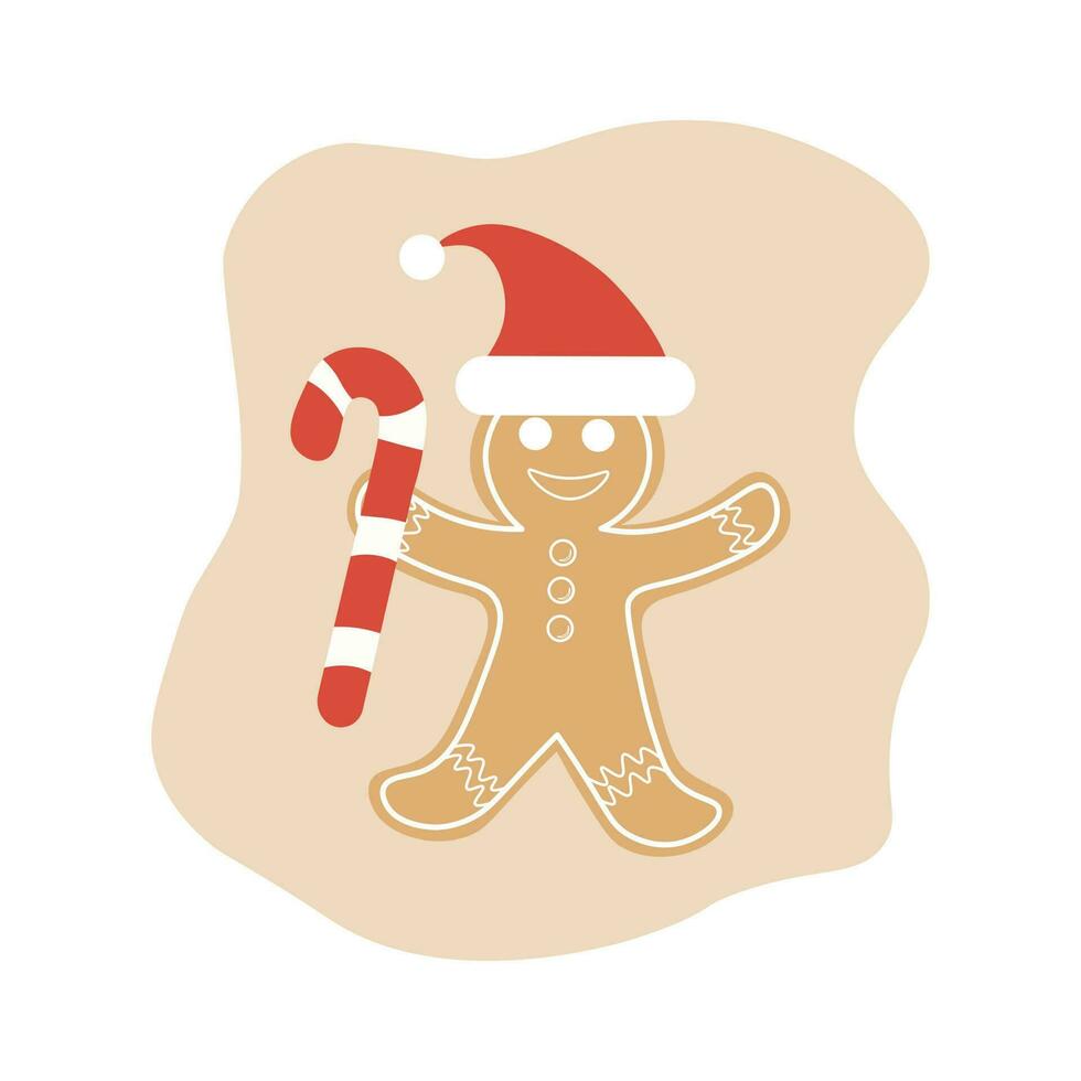 pain d'épice homme dans Père Noël chapeau avec canne vecteur