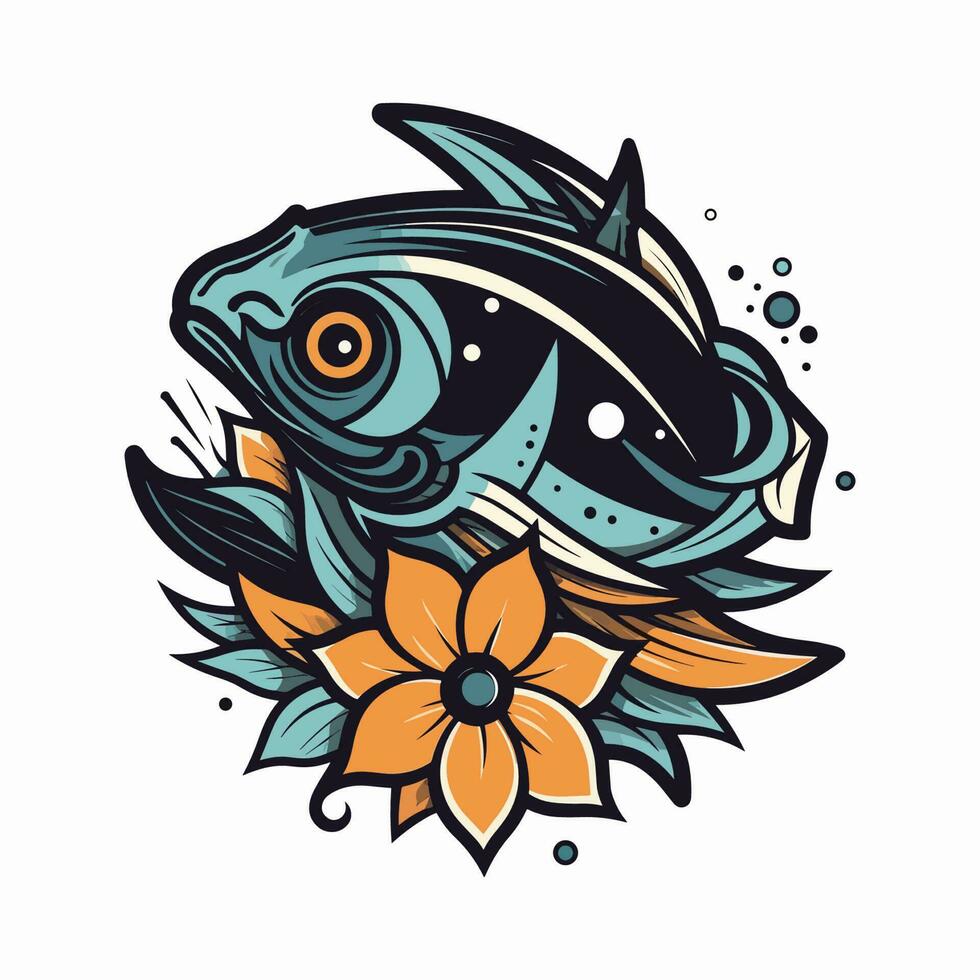 une magnifique poisson entouré par fleurs dans une logo illustration, parfait pour une inspiré de la nature marque vecteur