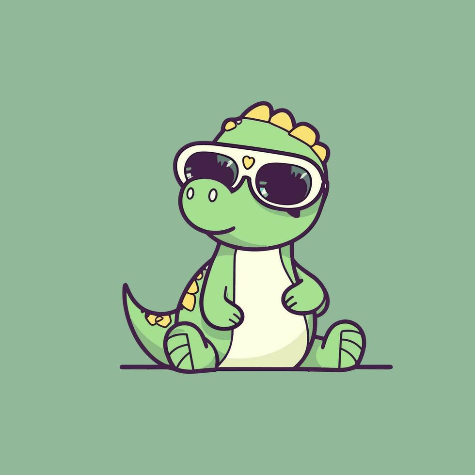 cool bébé dinosaure portant des lunettes de soleil dessin animé reptile trex rapace illustration vecteur