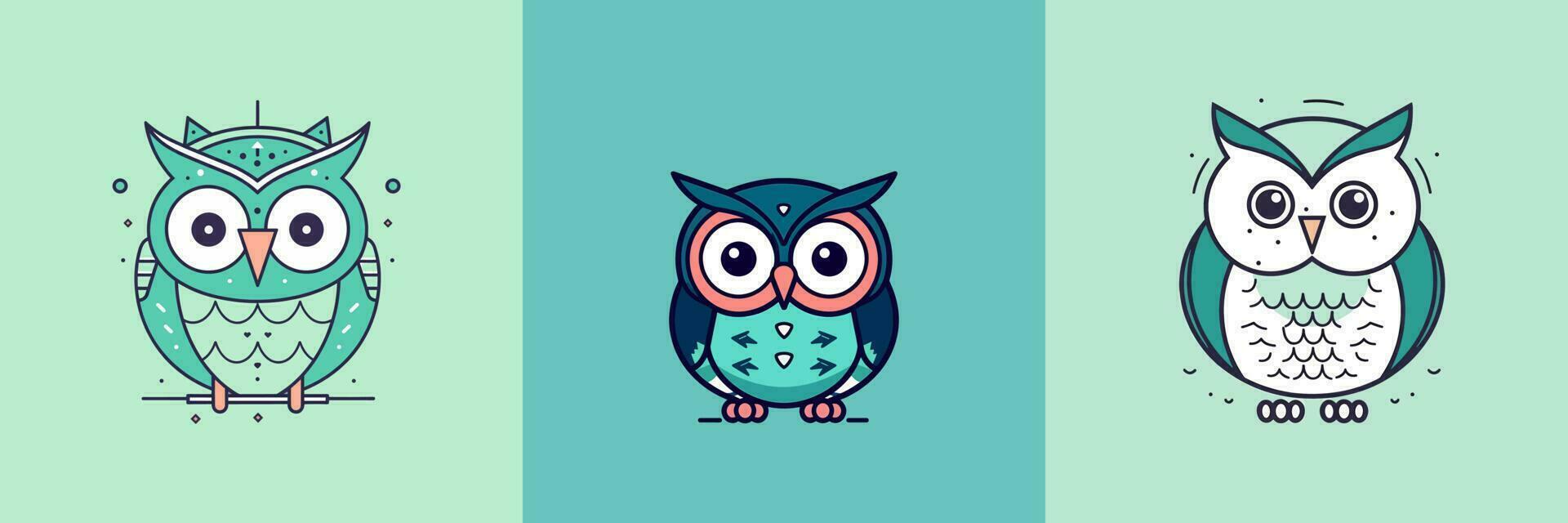 mignonne bébé hibou mascotte kawaii dessin animé oiseau illustration ensemble collection vecteur