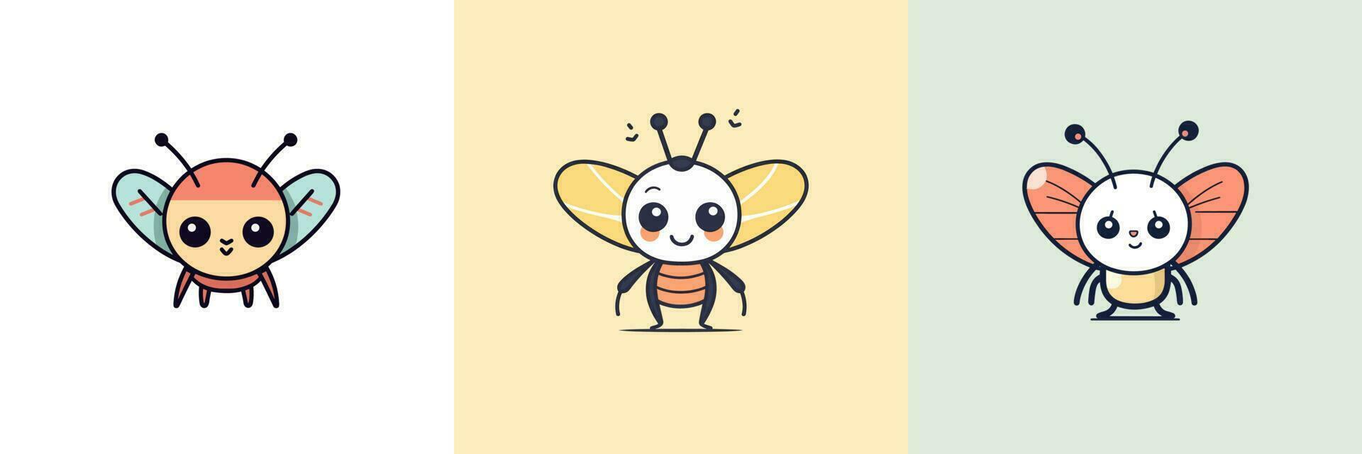 mignonne kawaii insecte Bugs dessin animé illustration vecteur