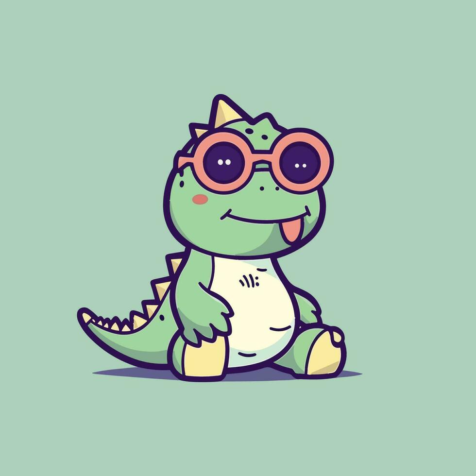 cool bébé dinosaure portant des lunettes de soleil dessin animé reptile trex rapace illustration vecteur