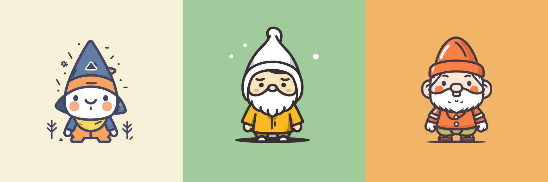 mignonne kawaii gnomes dessin animé illustration vecteur