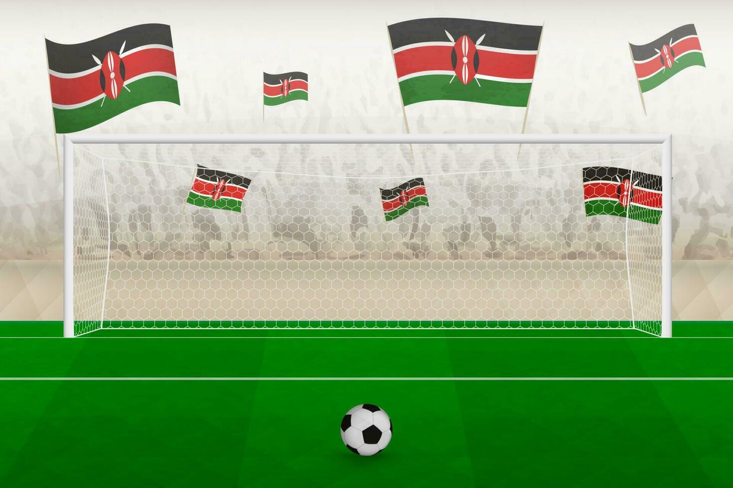 Kenya Football équipe Ventilateurs avec drapeaux de Kenya applaudissement sur stade, peine donner un coup concept dans une football correspondre. vecteur