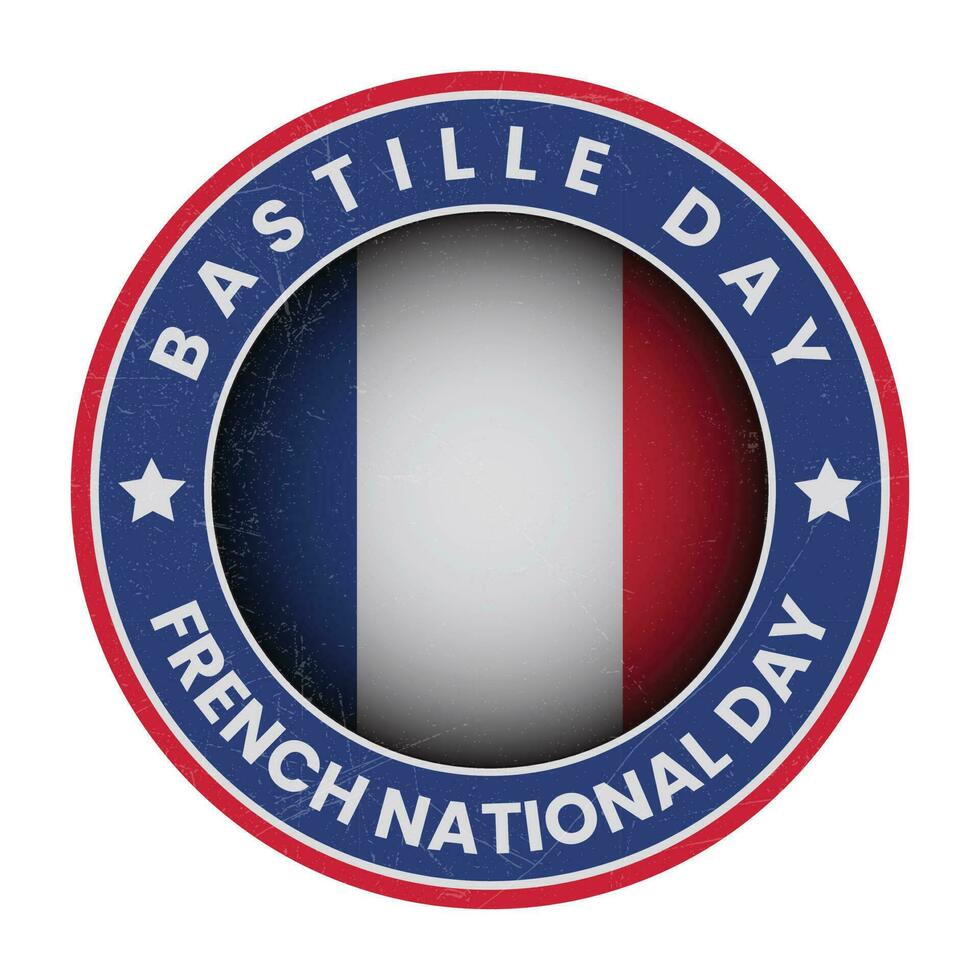 Bastille journée ou français nationale journée badge conception, logo, joint, emblème, autocollant, timbre, étiqueter, pièce vecteur illusion, Bastile journée est célèbre sur 14 juillet chaque année dans français avec grunge texture