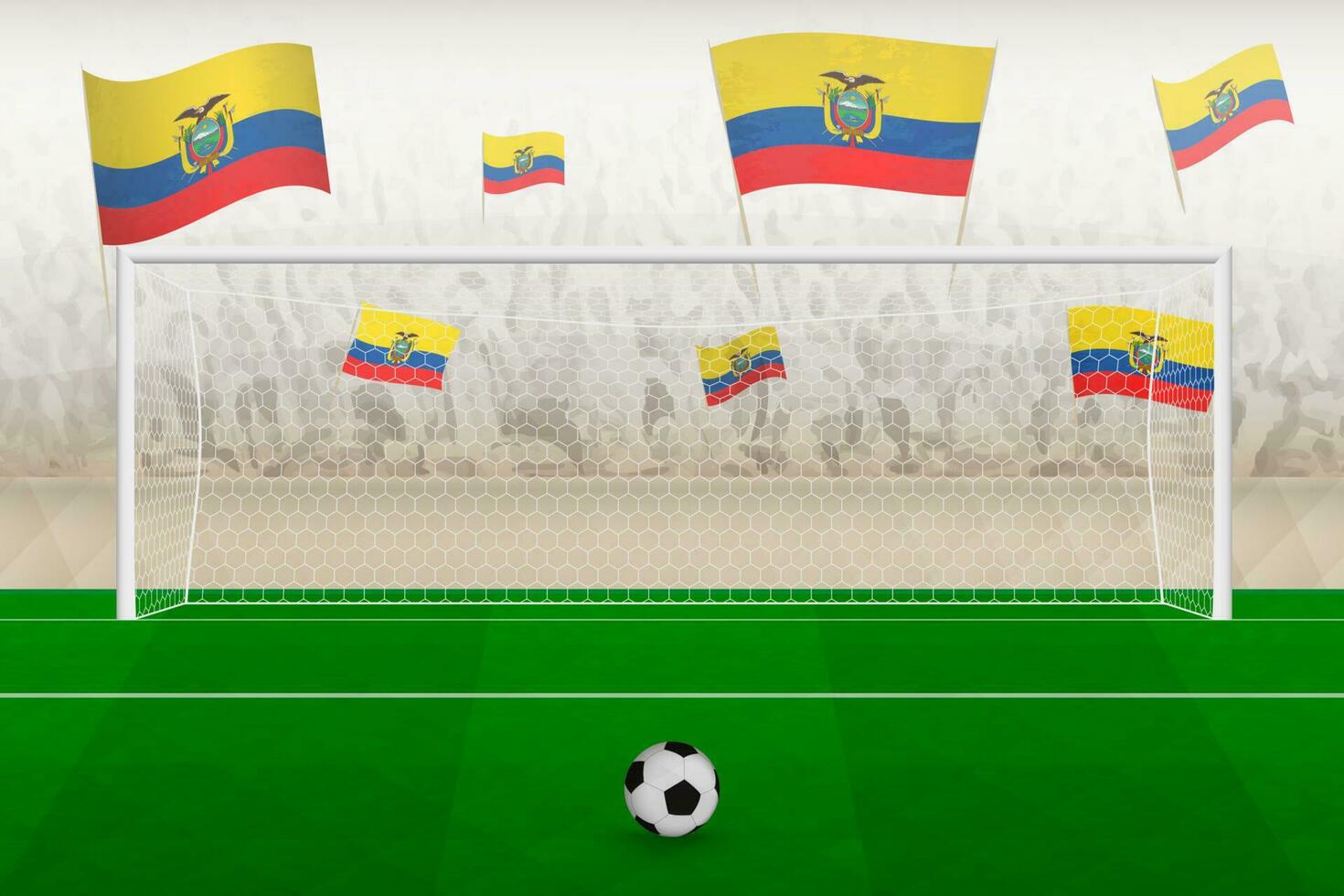 équateur Football équipe Ventilateurs avec drapeaux de équateur applaudissement sur stade, peine donner un coup concept dans une football correspondre. vecteur