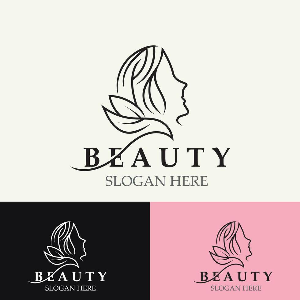 femme beauté se soucier logo. Frais la nature beauté visage salon et spa conception plat vecteur