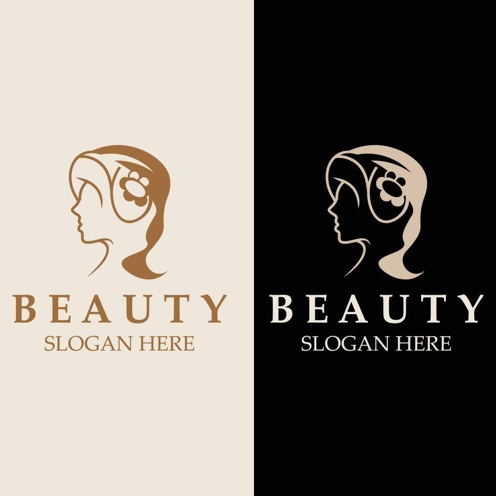 femme beauté se soucier logo. la nature visage salon et spa conception plat vecteur