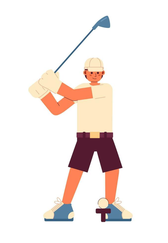 Jeune Masculin golfeur en jouant le golf semi plat coloré vecteur personnage. le golf pays club. golfeur dans action. modifiable plein corps la personne sur blanche. Facile dessin animé place illustration pour la toile graphique conception