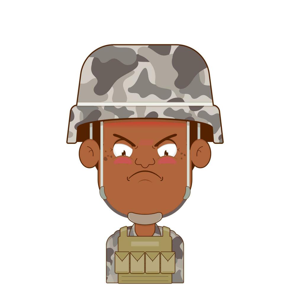 soldat en colère visage dessin animé mignonne vecteur