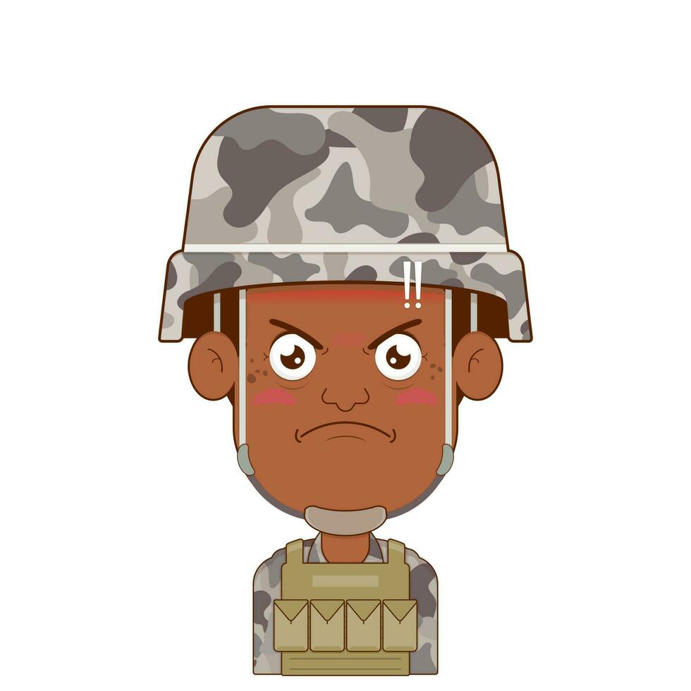 soldat en colère visage dessin animé mignonne vecteur