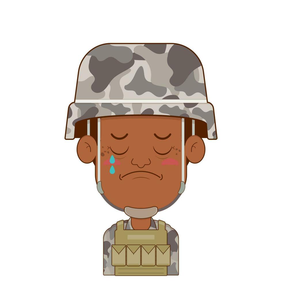 soldat pleurs et effrayé visage dessin animé mignonne vecteur