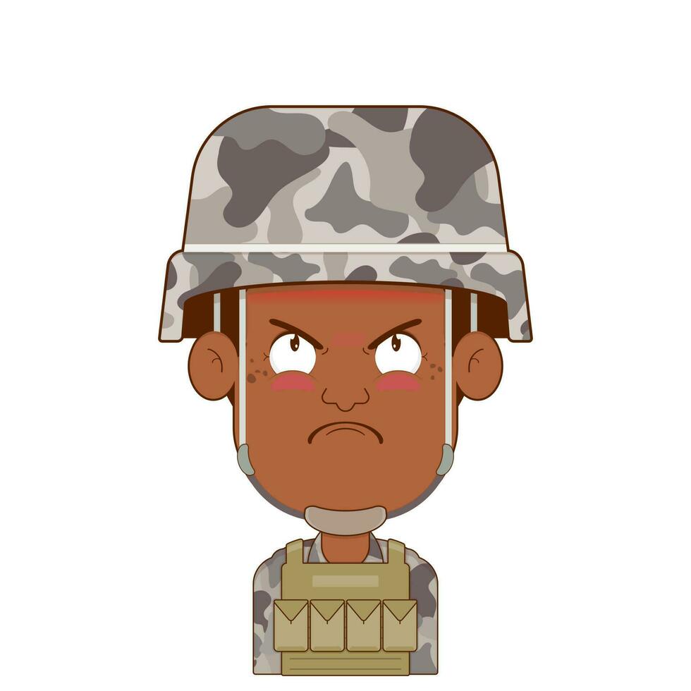 soldat en colère visage dessin animé mignonne vecteur