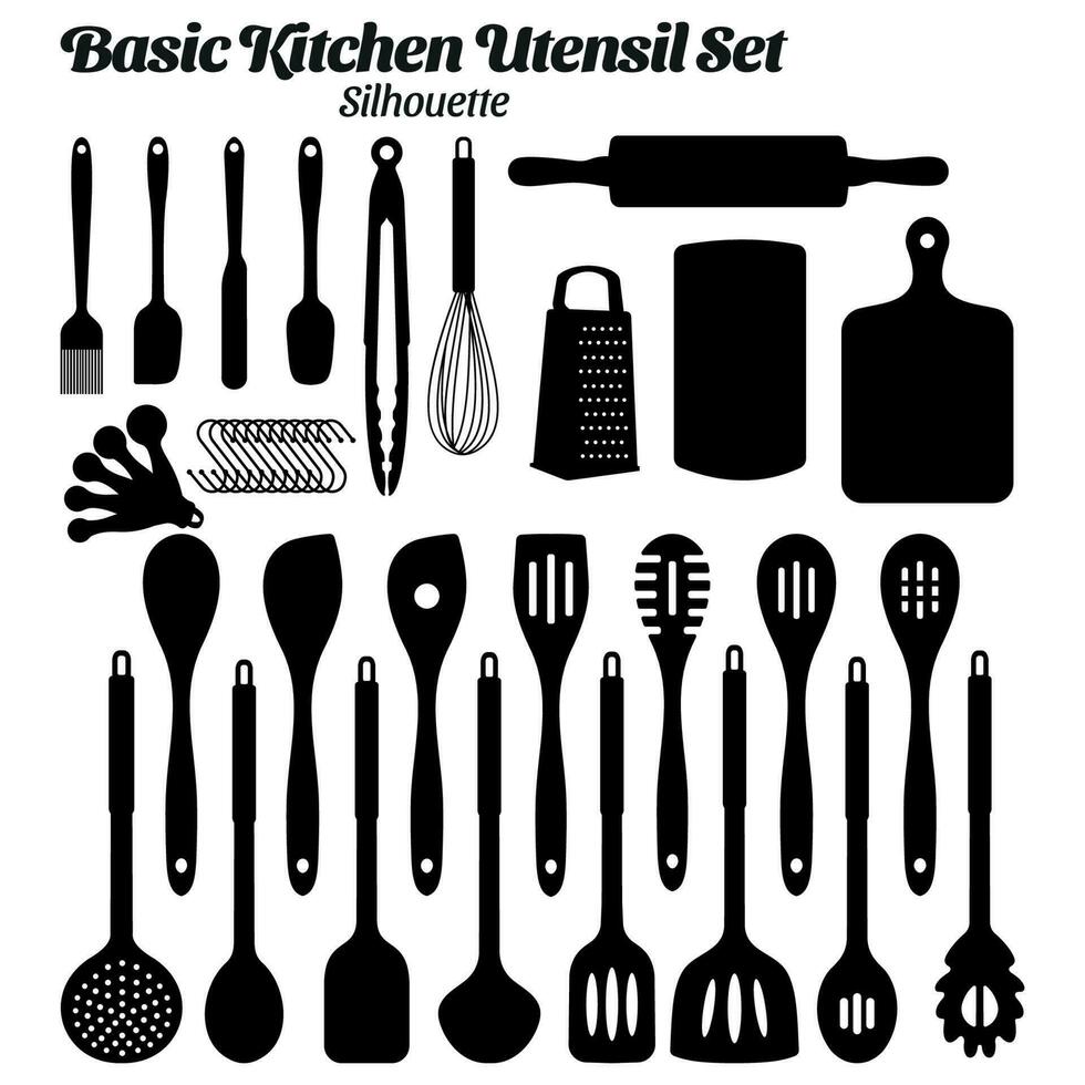 de base cuisine ustensile silhouette vecteur illustration ensemble.