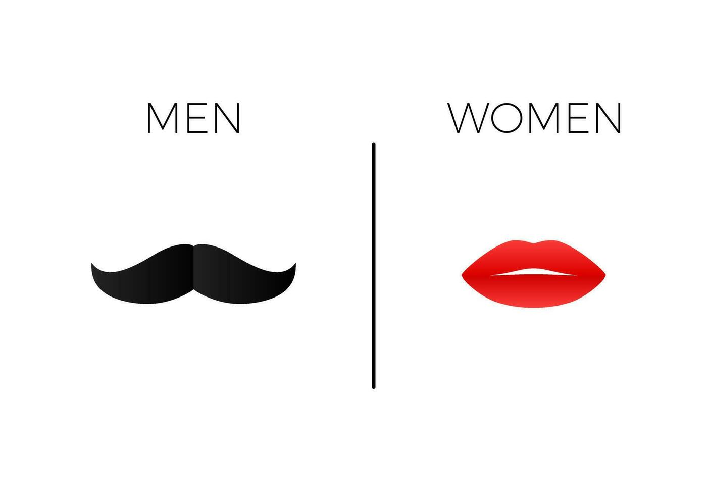 Hommes et femmes icône. Masculin noir moustache et femelle rouge lèvres. salle de bains ou toilettes étiqueter. vecteur illustration isolé sur blanc Contexte