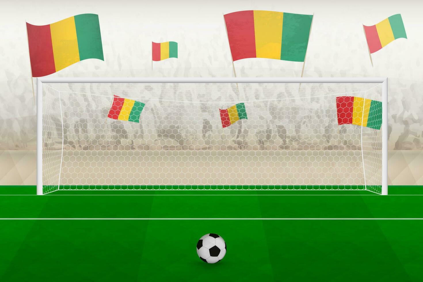 Guinée Football équipe Ventilateurs avec drapeaux de Guinée applaudissement sur stade, peine donner un coup concept dans une football correspondre. vecteur