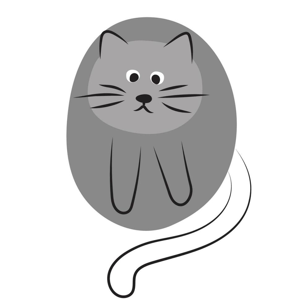 rond gris chat sur blanche. stylisé animal de compagnie. agrafe art, logo, conception vecteur