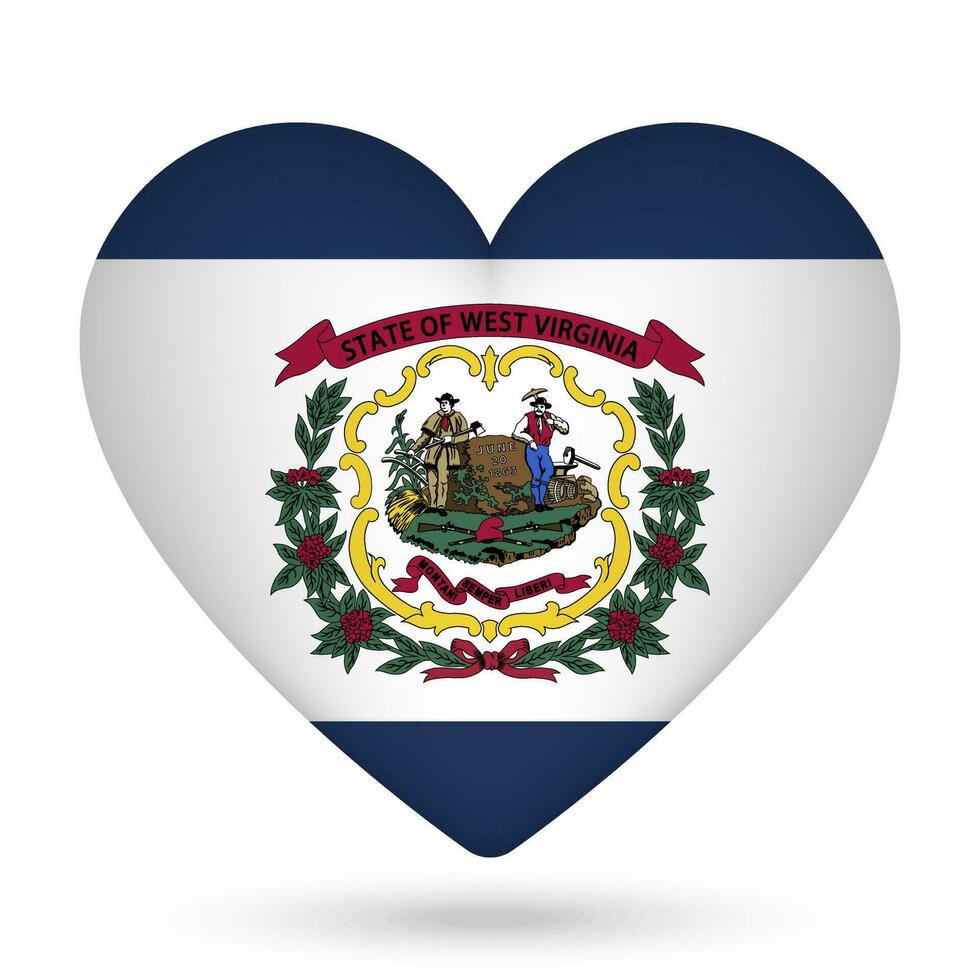 Ouest Virginie drapeau dans cœur forme. vecteur illustration.