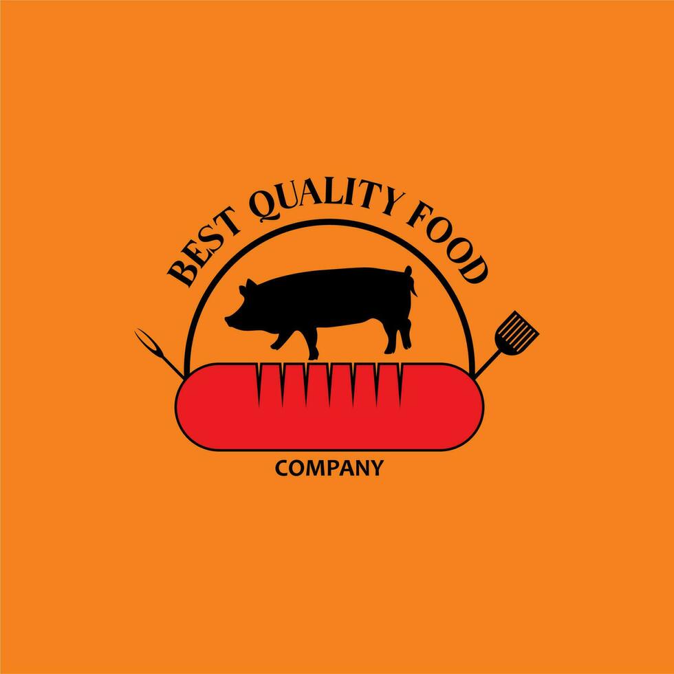 saucisse logo avec porc, porc saucisse avec fourchette sur la gauche droit.vecteur illustration vecteur