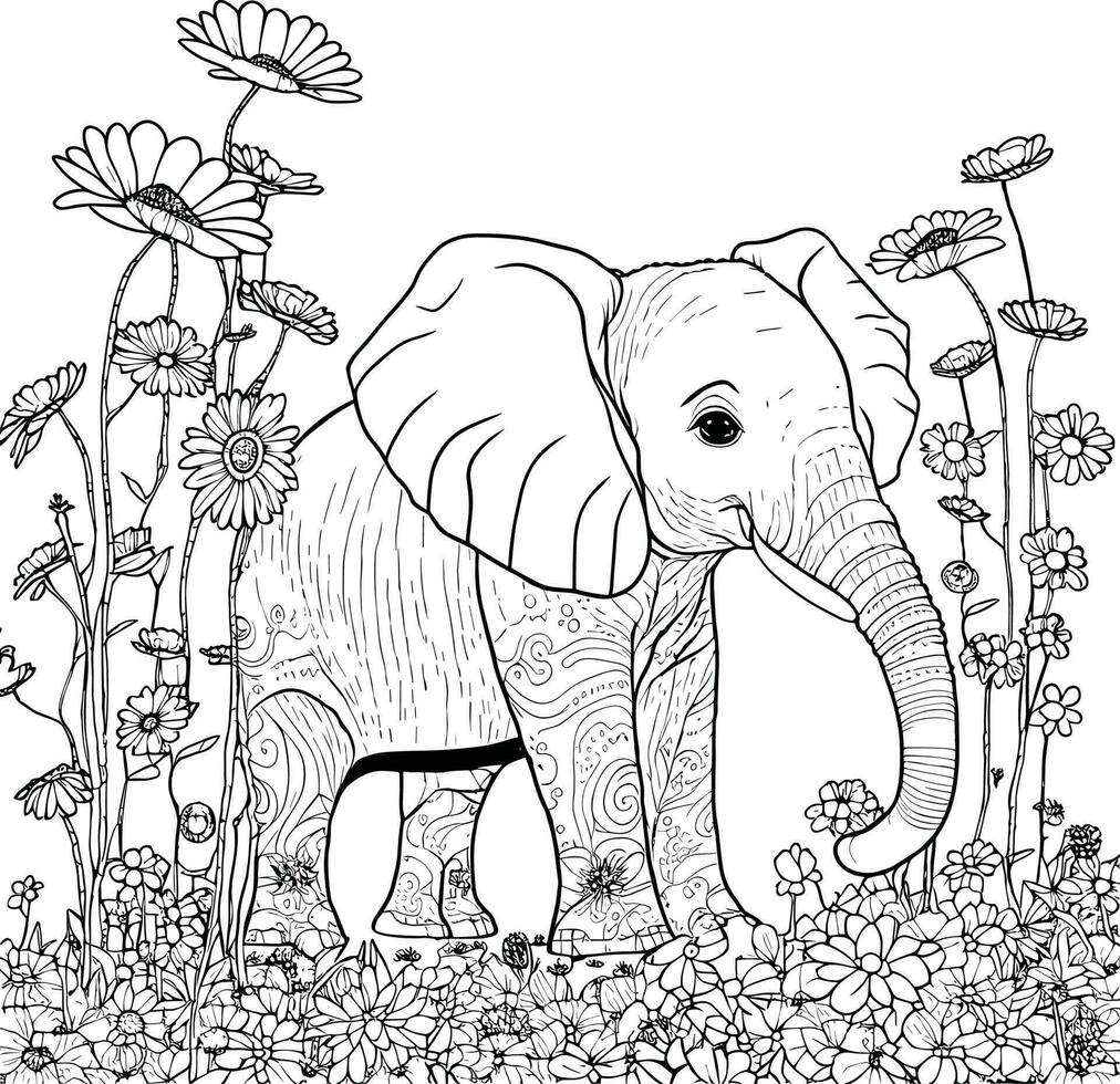 l'éléphant coloration pages pour adultes vecteur