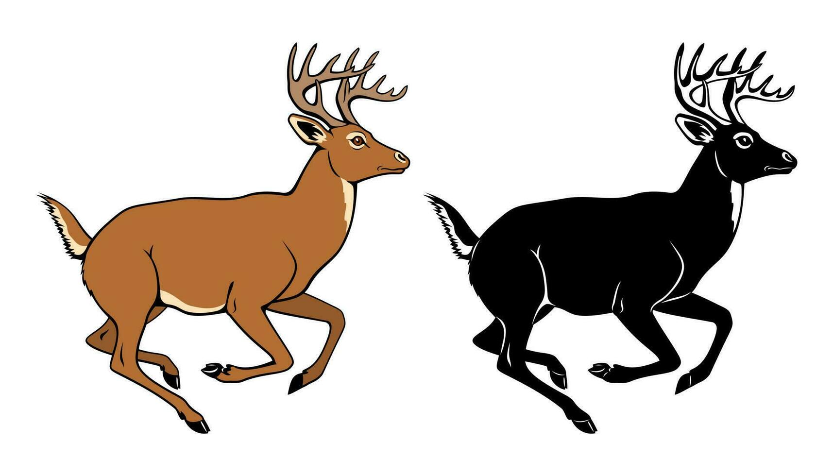 cerf, cerf antilope. vecteur Couleur clipart et silhouette isolé sur blanche.