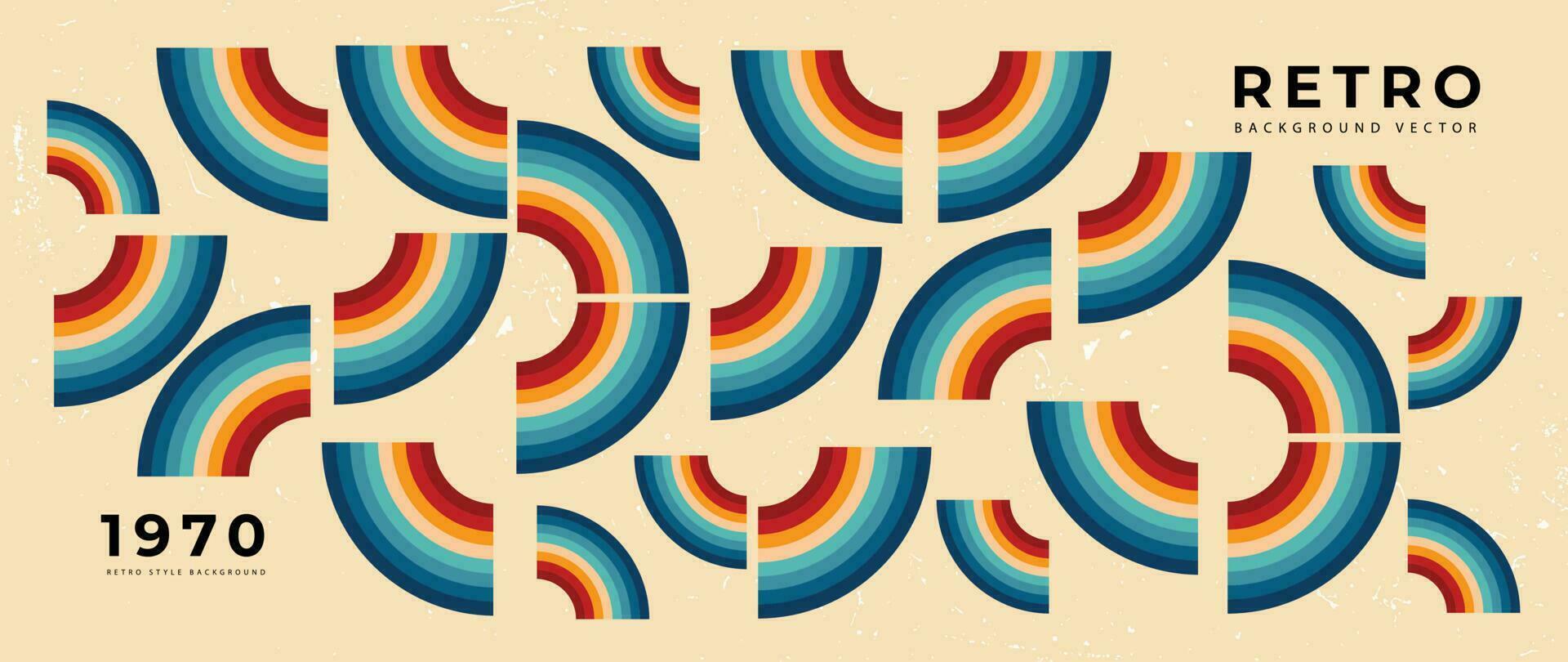 abstrait rétro Années 70 Contexte vecteur. coloré ancien 1970 grunge élégant fond d'écran avec lignes, rayures, courbe formes. illustration conception adapté pour affiche, bannière, décoratif, mur art. vecteur