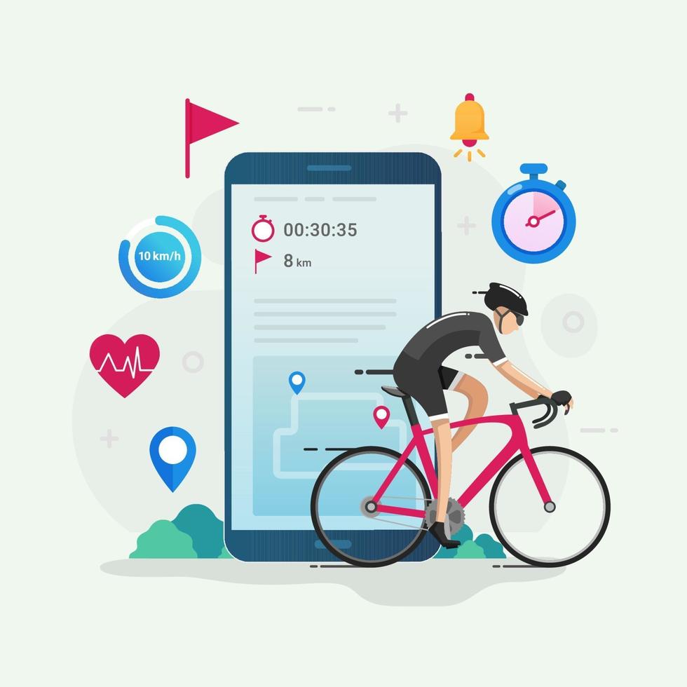 illustration vectorielle de cyclisme tracker app design concept vecteur