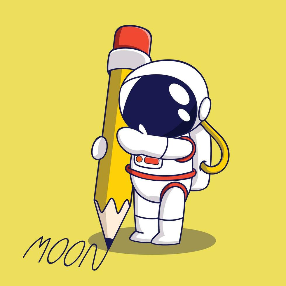 mignonne dessin animé de astronaute avec crayon plus de Jaune Contexte. coloré conception. vecteur illustration