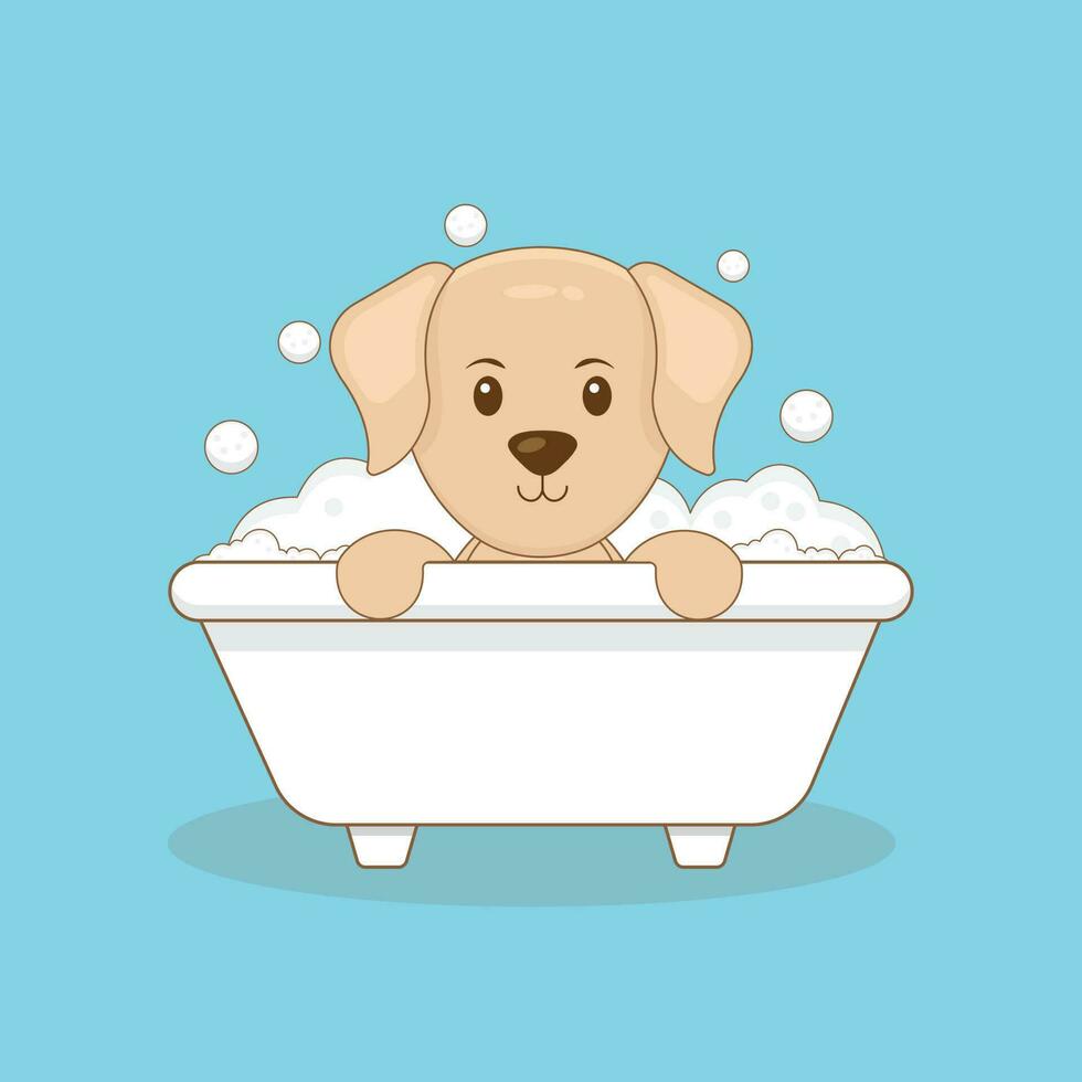 mignon, chien, prendre bain, dessin animé, caractère vecteur