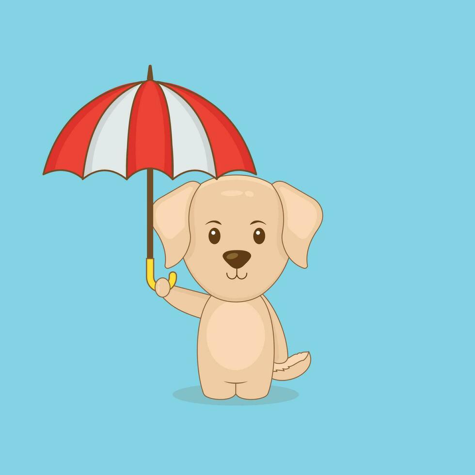 chien mignon tenant un parapluie vecteur