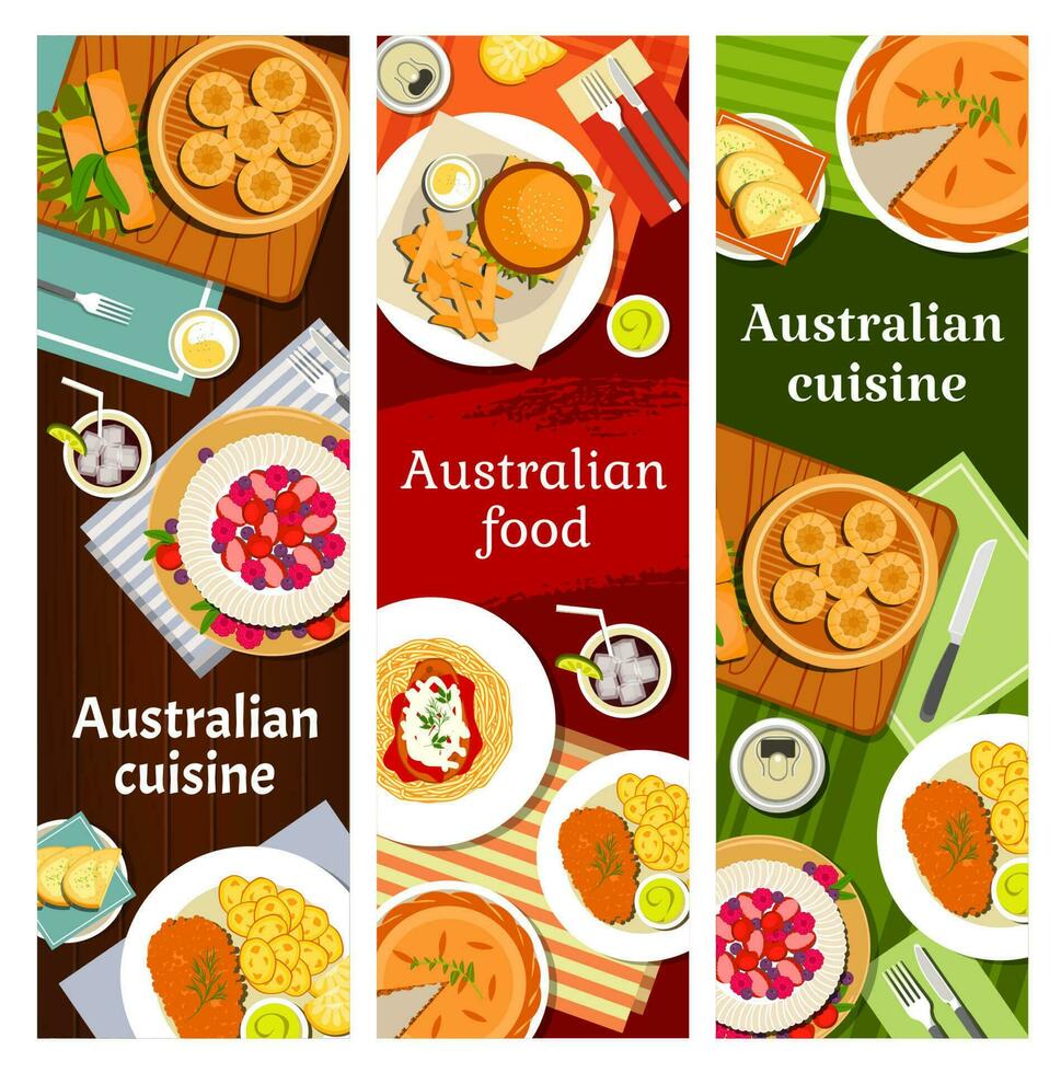 australien nourriture cuisine menu plats, repas bannières vecteur
