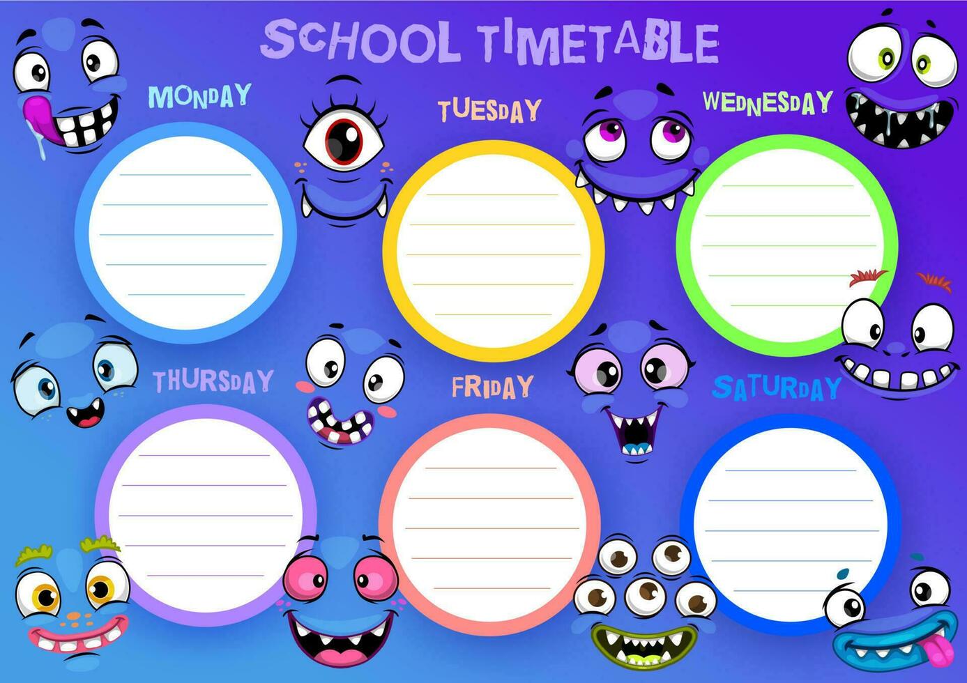 modèle d'horaire scolaire, horaire des cours hebdomadaires vecteur