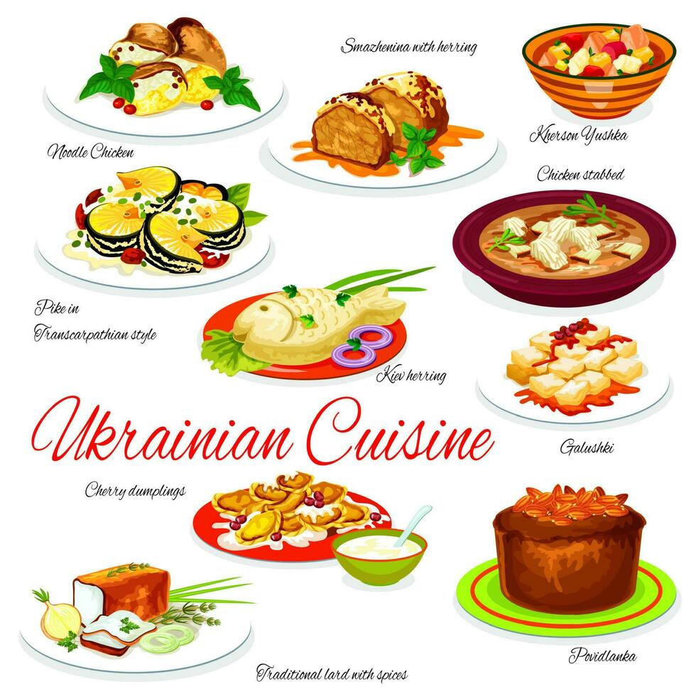 Ukraine nourriture menu, vecteur ukrainien vaisselle repas