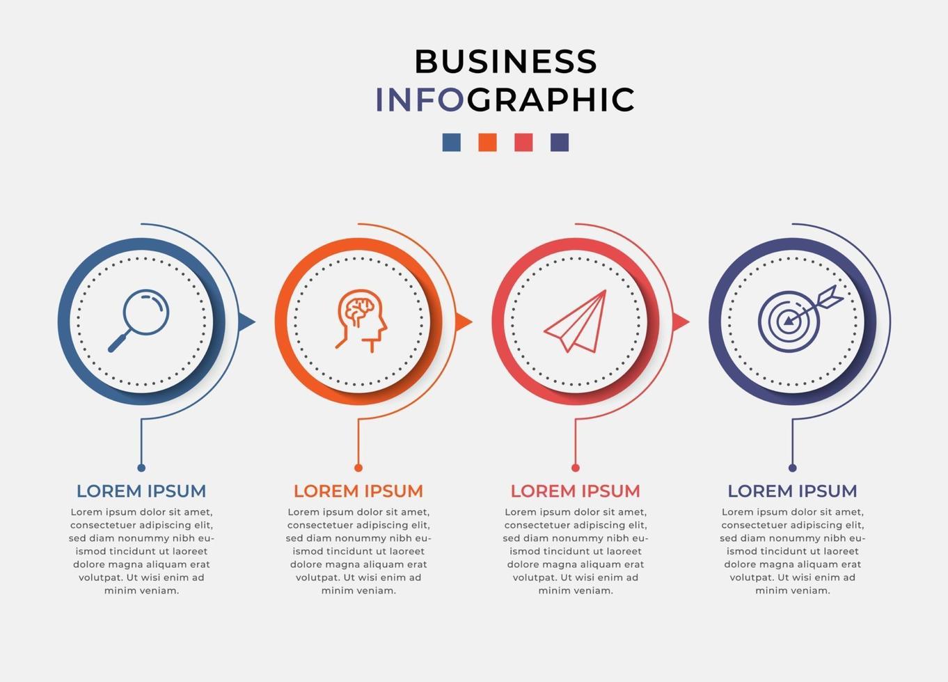 chronologie du modèle infographie entreprise minimale avec options de 4 étapes et icônes marketing vecteur