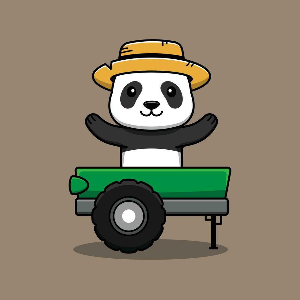 mignonne Panda dessin animé personnage dans une safari Chariot. vecteur illustration.