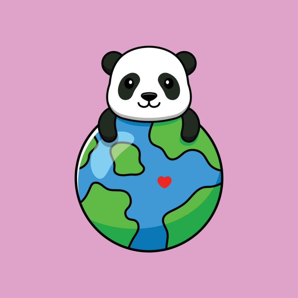 mignonne Panda dessin animé personnage en portant le monde globe. vecteur illustration.