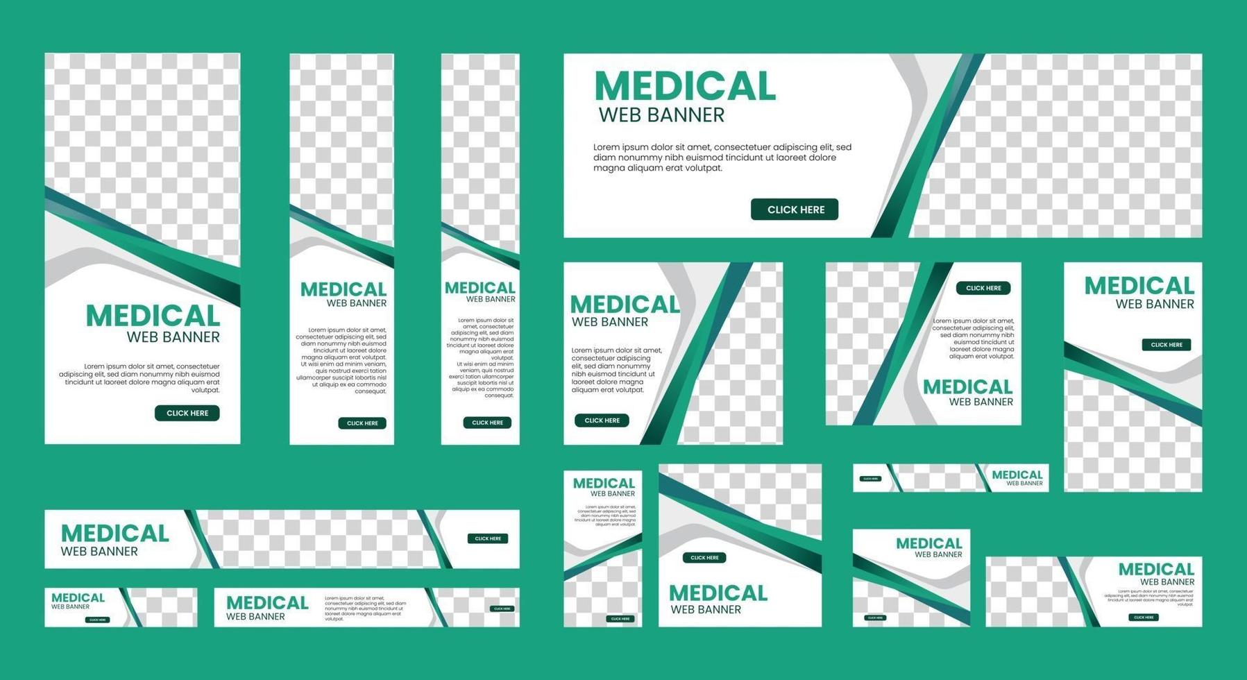 ensemble de bannières Web médicales de taille standard avec une place pour les photos vecteur