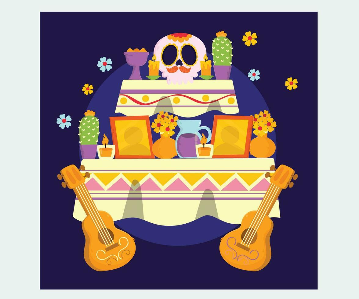 dia de muertos famille Accueil autel illustration vecteur