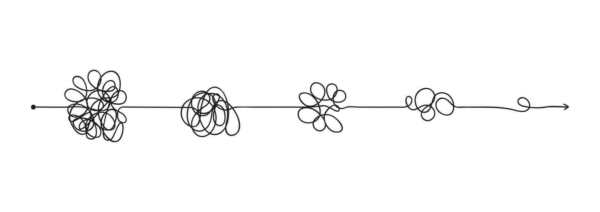 simplifier complexe problème concept, démêler chaotique La Flèche doubler. simplification processus, découverte solution, emmêlé chemin avec noeuds vecteur