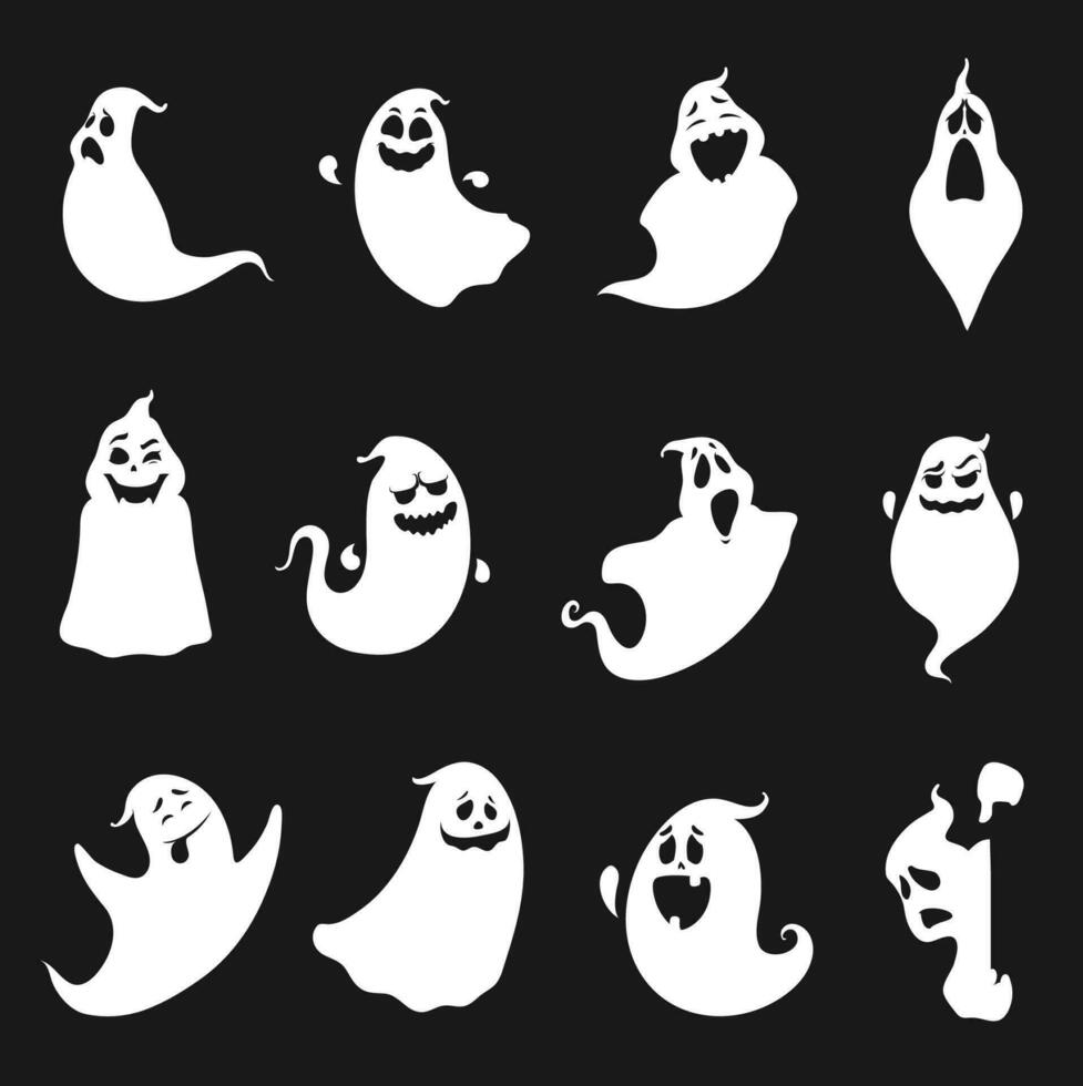 marrant mignonne effrayant Halloween des fantômes blanc silhouette vecteur