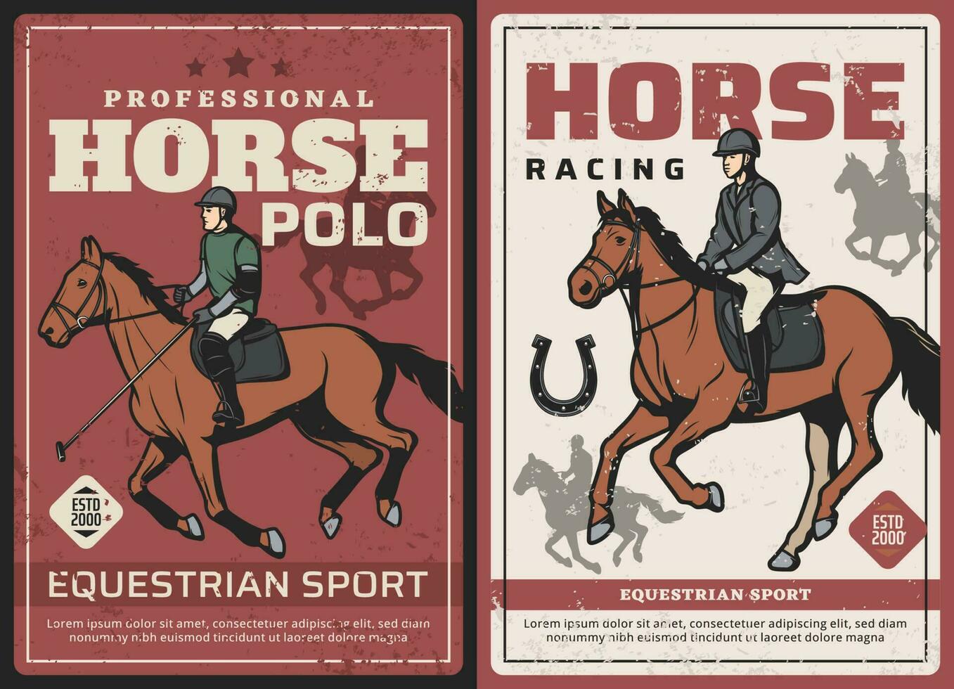 cheval courses et polo sport rétro vecteur affiches