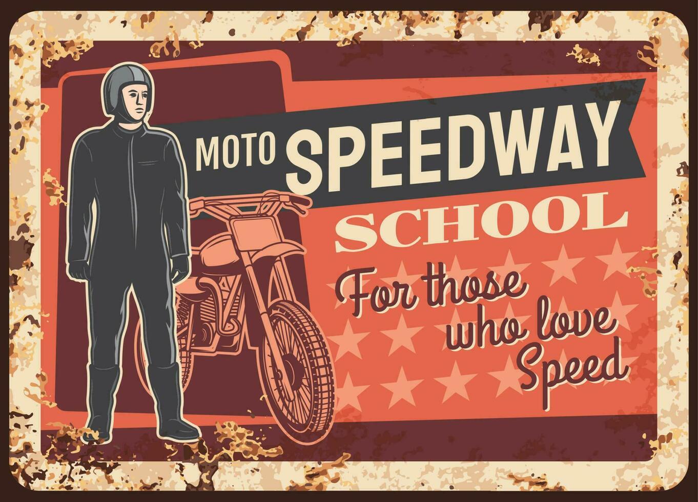 moto speedway coureur rouillé métal plaque, vecteur carte