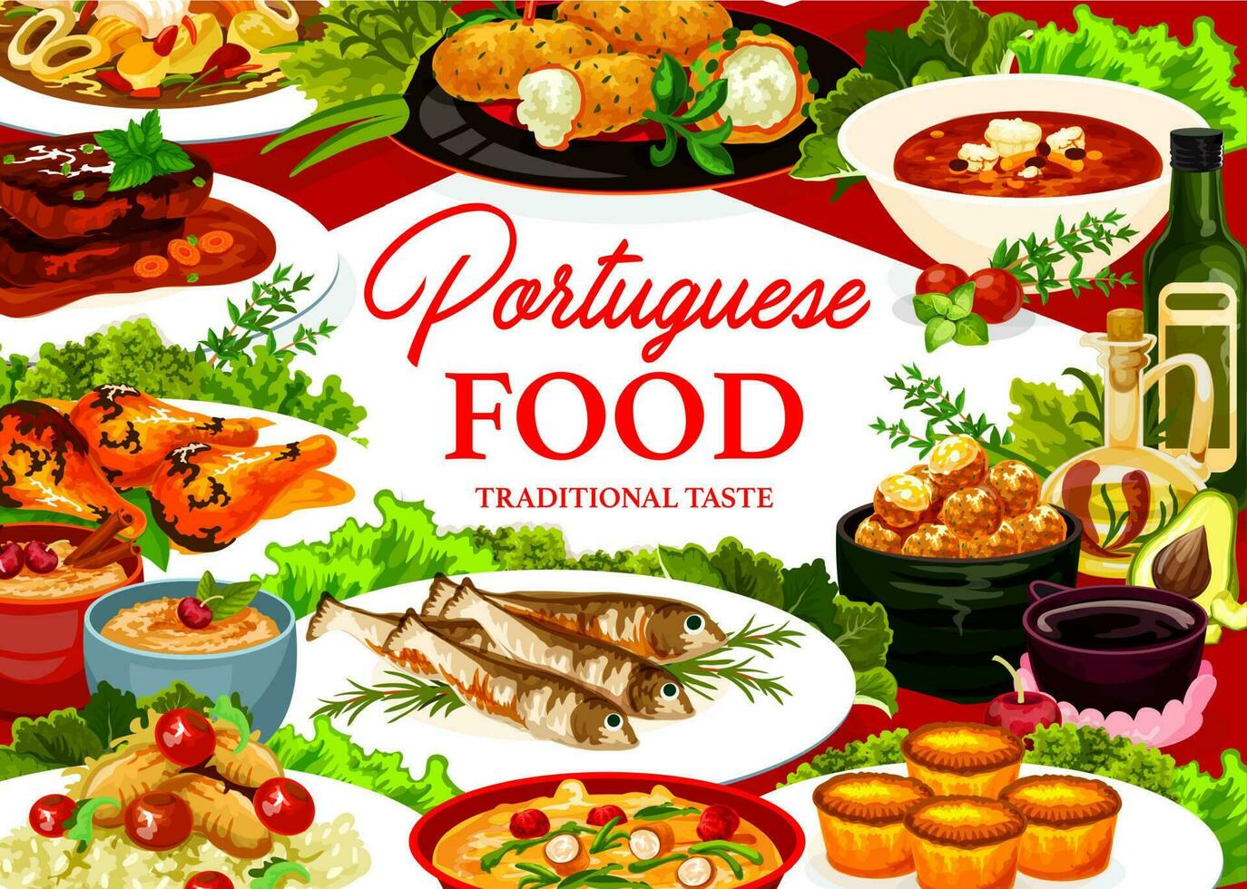 Portugais nourriture vecteur le Portugal repas affiche.