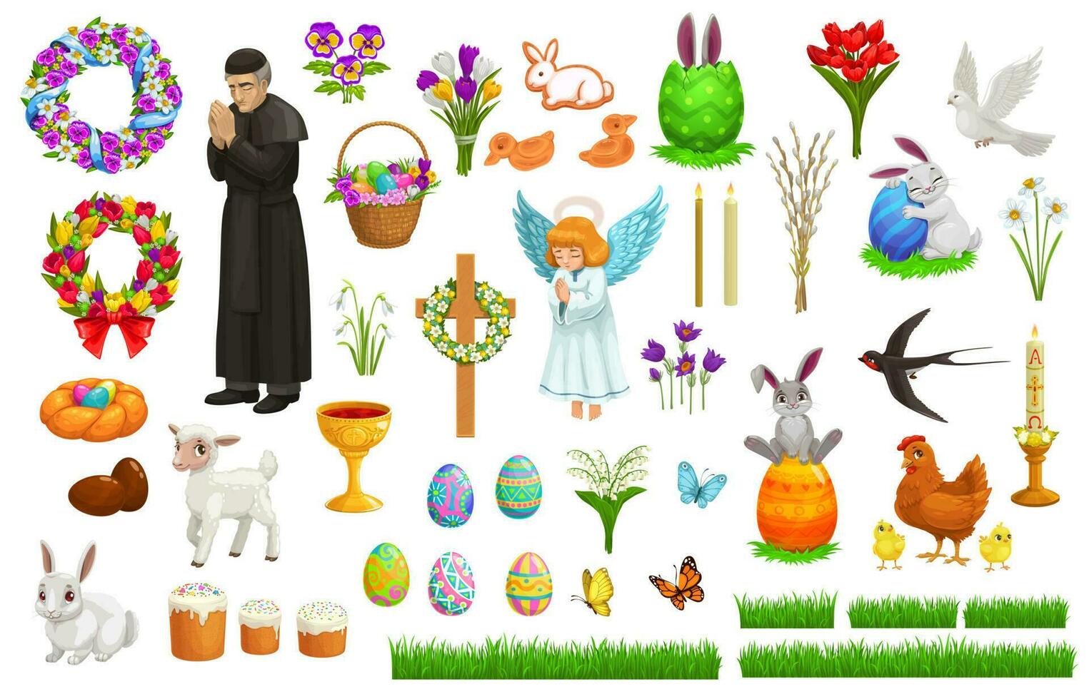 Pâques vacances vecteur personnages et symboles