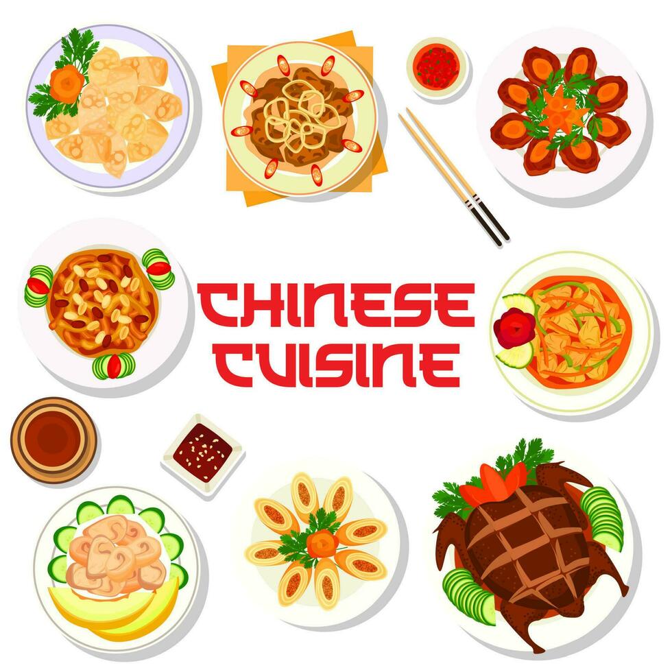 chinois nourriture plats, Chine cuisine menu assiettes vecteur