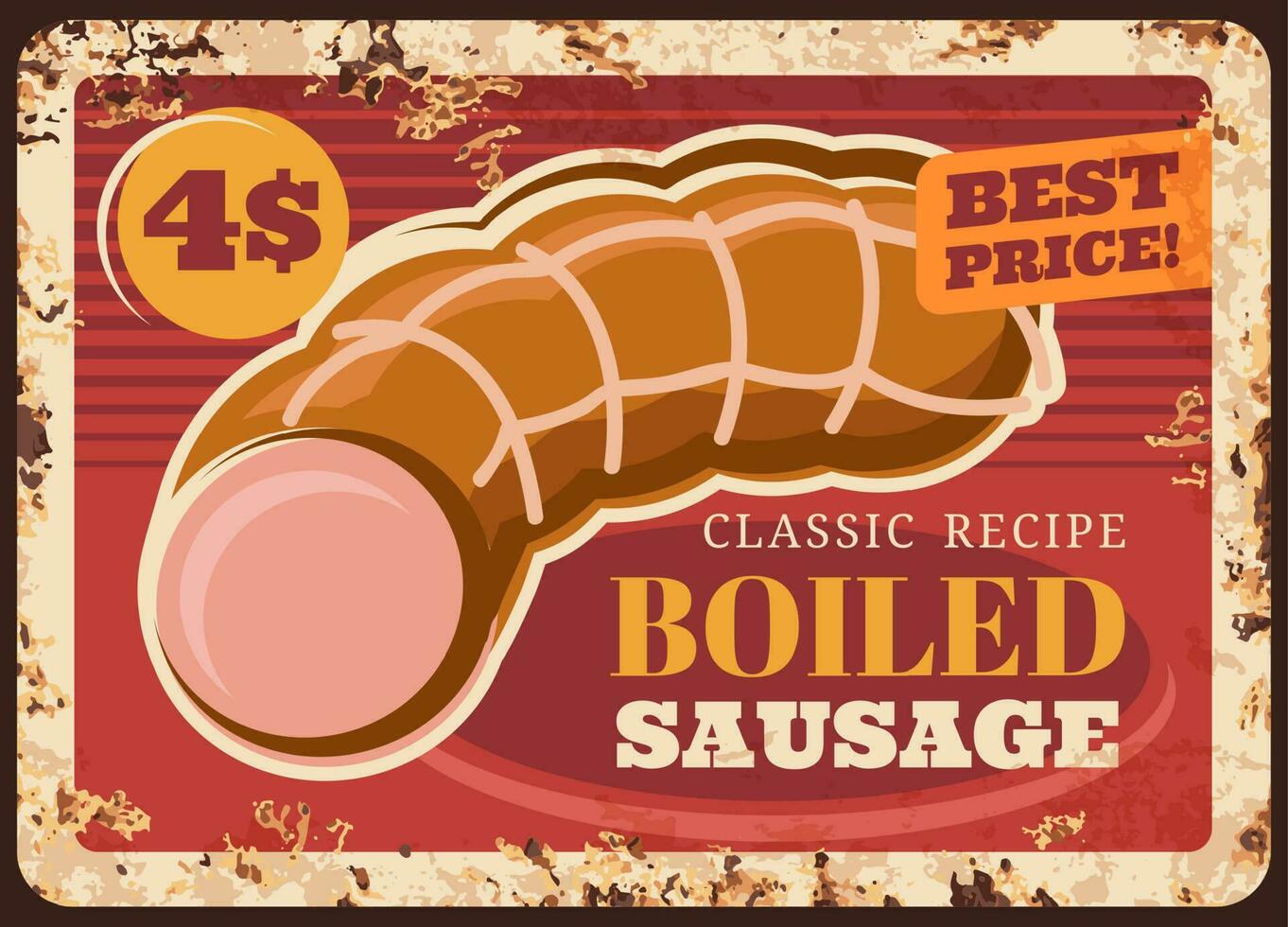 bouilli saucisse rouillé métal plaque, vecteur prix étiquette