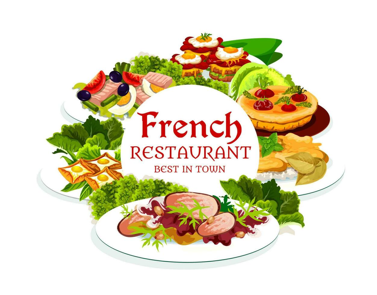 France cuisine, nourriture vecteur rond cadre, affiche